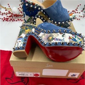 Christian Louboutin blue suede platform studded heel sandals